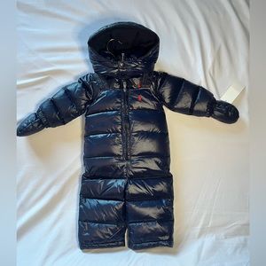 NWT Infant 6M Ralph Lauren Snow Bib Overall & Down Jacket Puffer+Mittens NAVY.